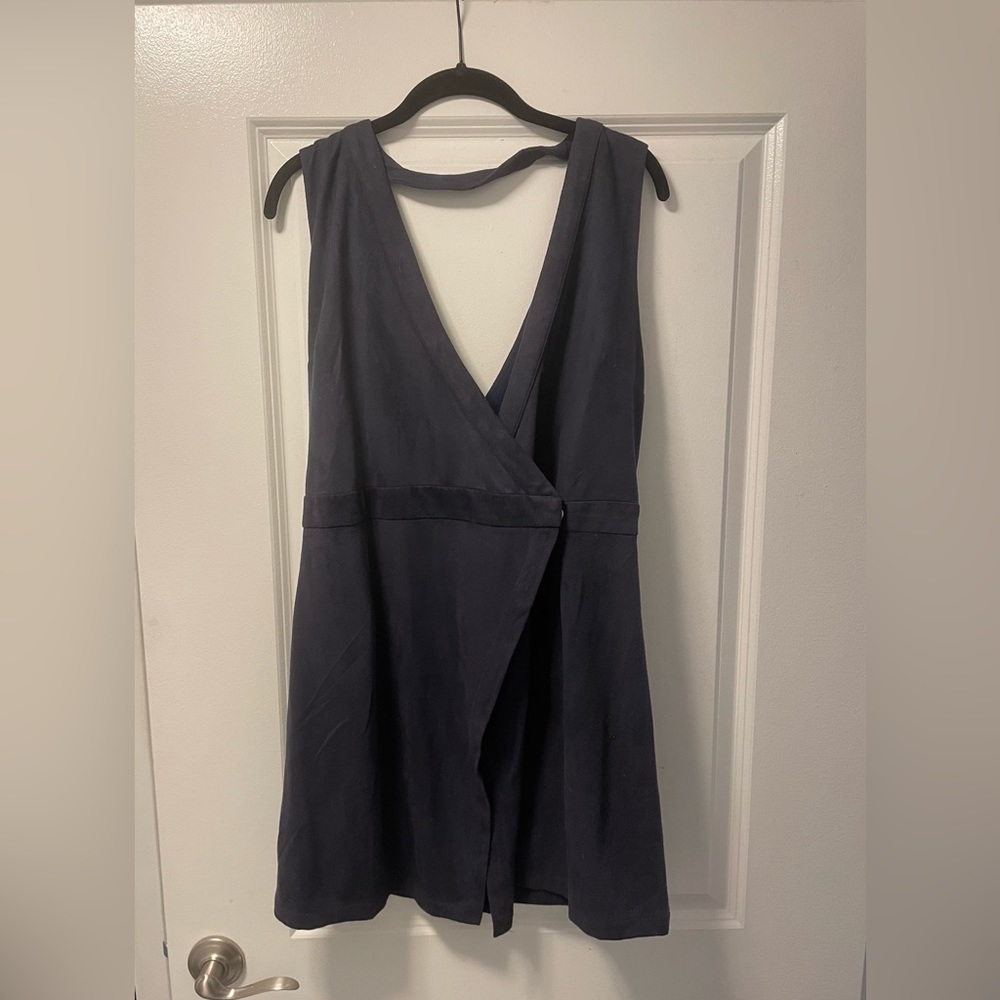SUGAR LIPS WOMENS NAVY BLUE SUEDE WRAP SLEEVELESS DRESS SIZE LARGE